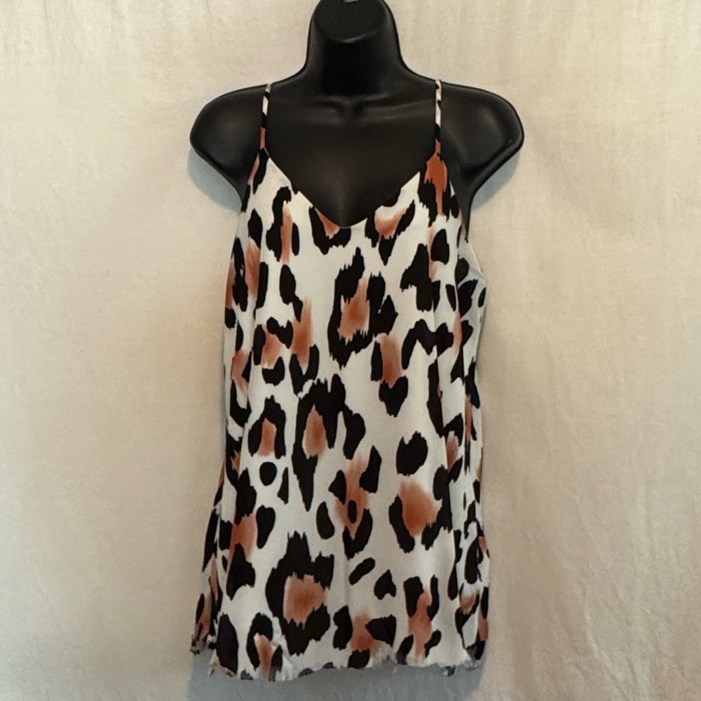 H-196 Peach Love California White Orange &‎ Black Animal Print Tank Top Size S